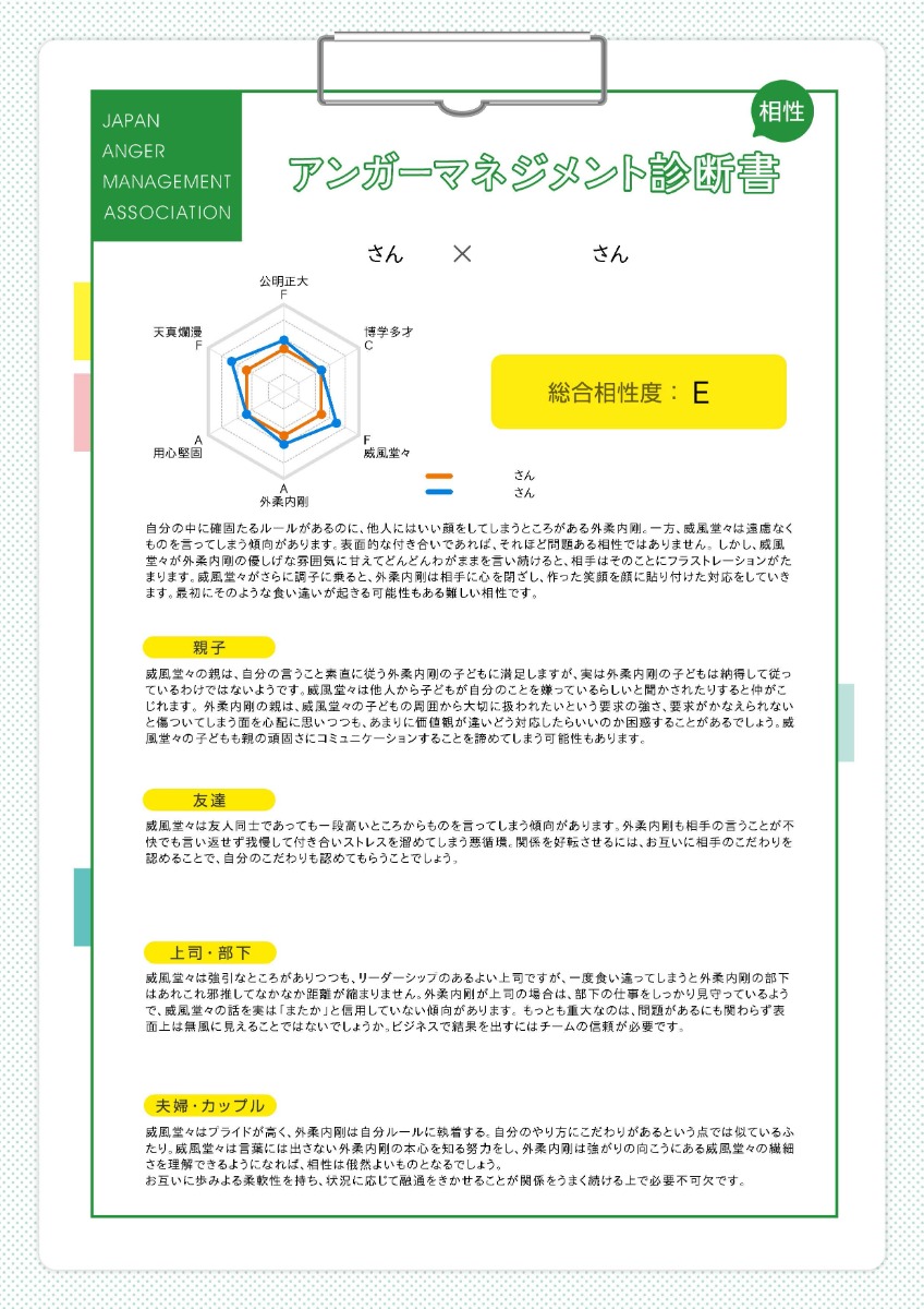 アンガーマネジメント診断 相性診断サンプル